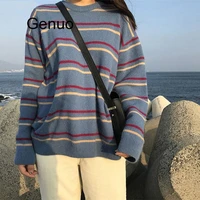 pullovers women soft autumn o neck sweaters chic daily tops womens pullover sweet student striped harajuku knitted loose outwear