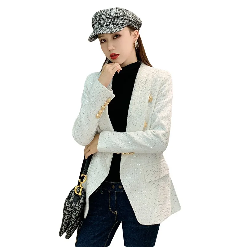 Coat autumn new style fashion double-breasted tweed temperament blazer women's sequined slim-fit jacket womens blazers | Женская