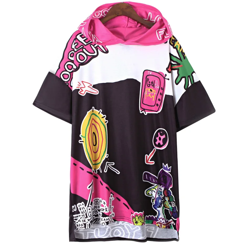 2021 летнее женское свободное Забавное платье с капюшоном и мультяшным