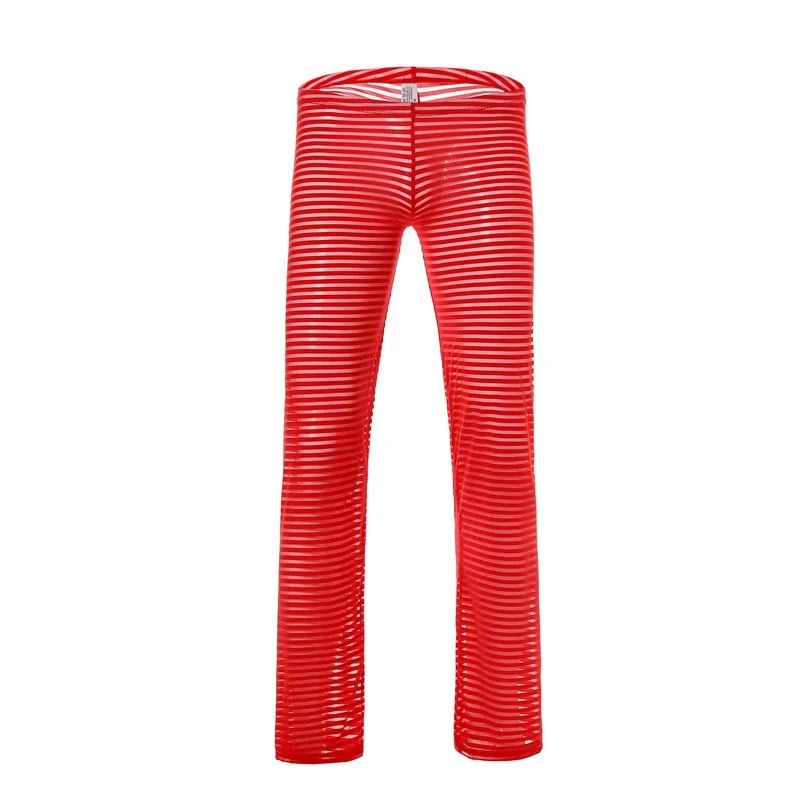Sexy Men's Transparent Long Johns Pants Casual Homewear Breathable Sheer Mesh Pajamas Trousers Soft Striped Leggings Underwear