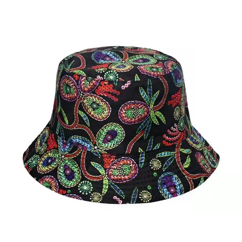 

Double-sided Men's And Women's Cotton Bucket Hats Ladies Summer Sunscreen Panama Sun Hats Outdoor Vintage Print Fisherman Hats