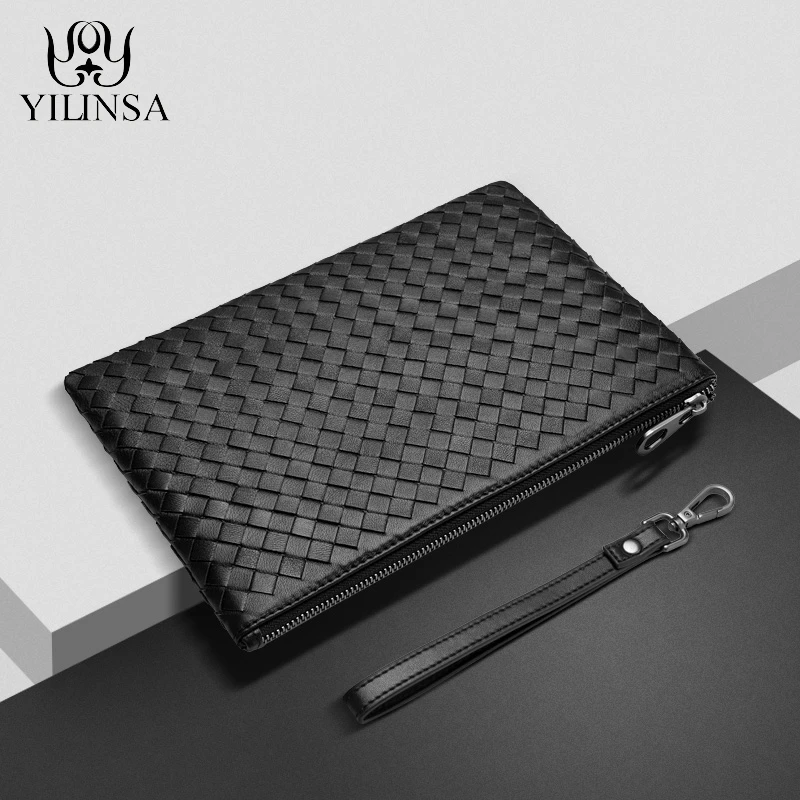 

2021 New 100% Sheepskin Genuine Leather Clutch Bag Men Wallet With Hand Strap Fashion Designer Soft Large Capacity Luxury Purse