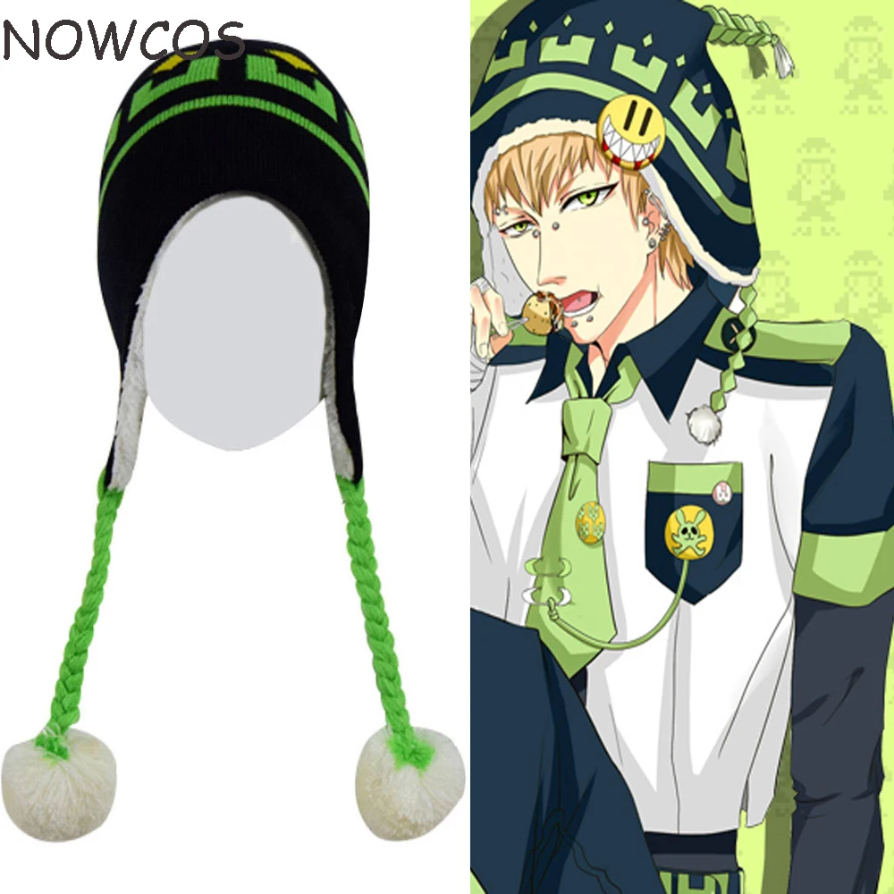 Hot Anime DMMd DRAMAtical Murder Noiz Knitted Hat Warm Winter Cosplay Accessory with Tassels Xmas Halloween Gift