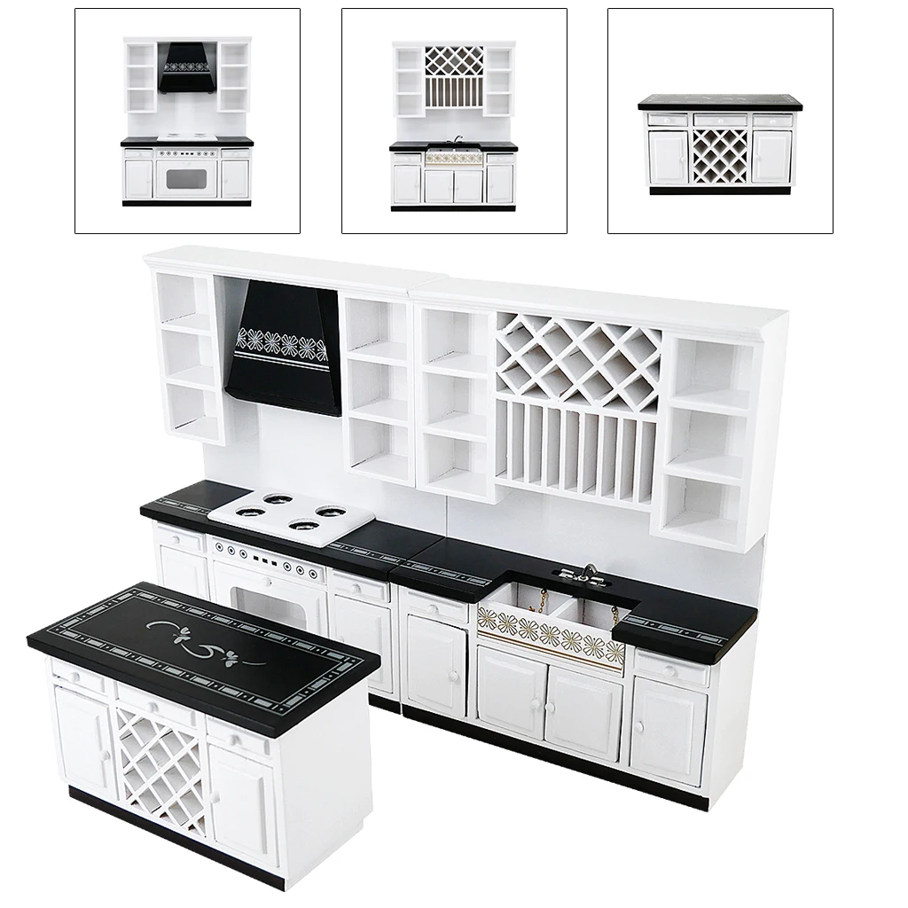 112 scale dollhouse miniature kitchen cabinets set mini furniture stove counter cabinets for kitchen decor free global shipping