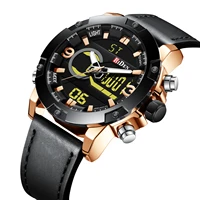 biden fahsion mens watches 2019 top brand lxxury clock golden case black leather belt waterproof quartz dual display wrist watch