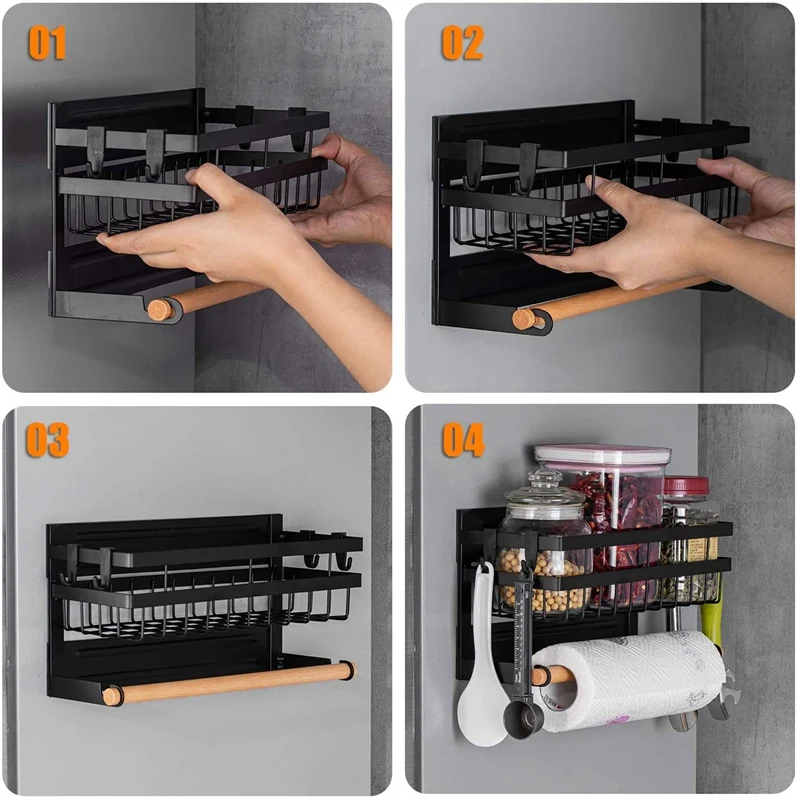 

Magnetic Paper Towel Holder Refrigerator Magnetic Paper Towel Holder Spice Shelf Storage Organizer for Kitchen