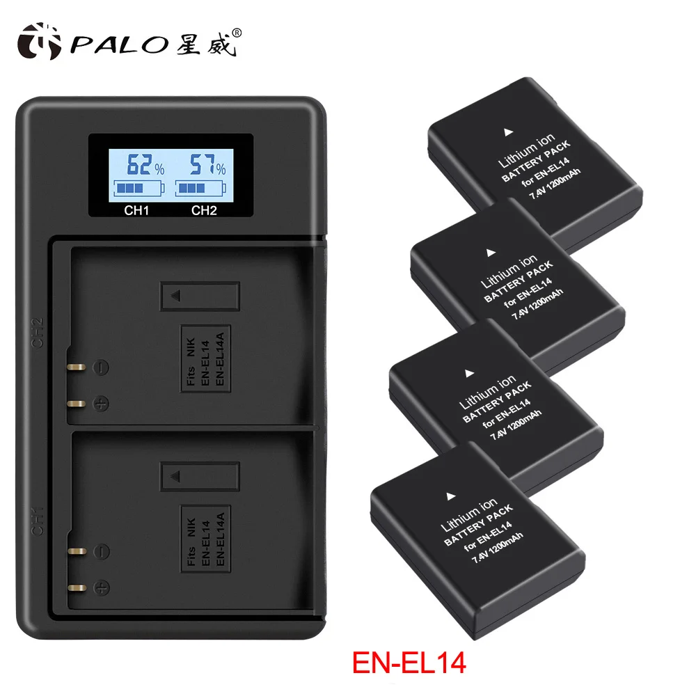 1 charger 4 battery PALO 1 шт. EN-EL14 цифровая камера Батарея 7,4 V RU el14 акумуляторная батарея адаптер переменного тока для Nikon df d3400 d5300 d3100 d5600/5500/5200/3300 P7000/7100 и т. д - Цвет: 1 charger 4 battery