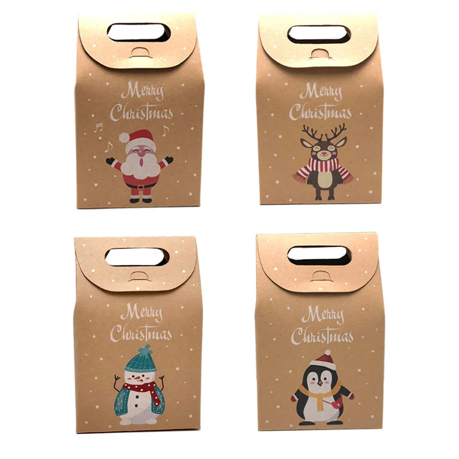 

12pcs Kraft Paper Cookie Box Candy Gift Box Bag Food Packaging Box Merry Christmas Party Favor Xmas New Year Navidad Decoration