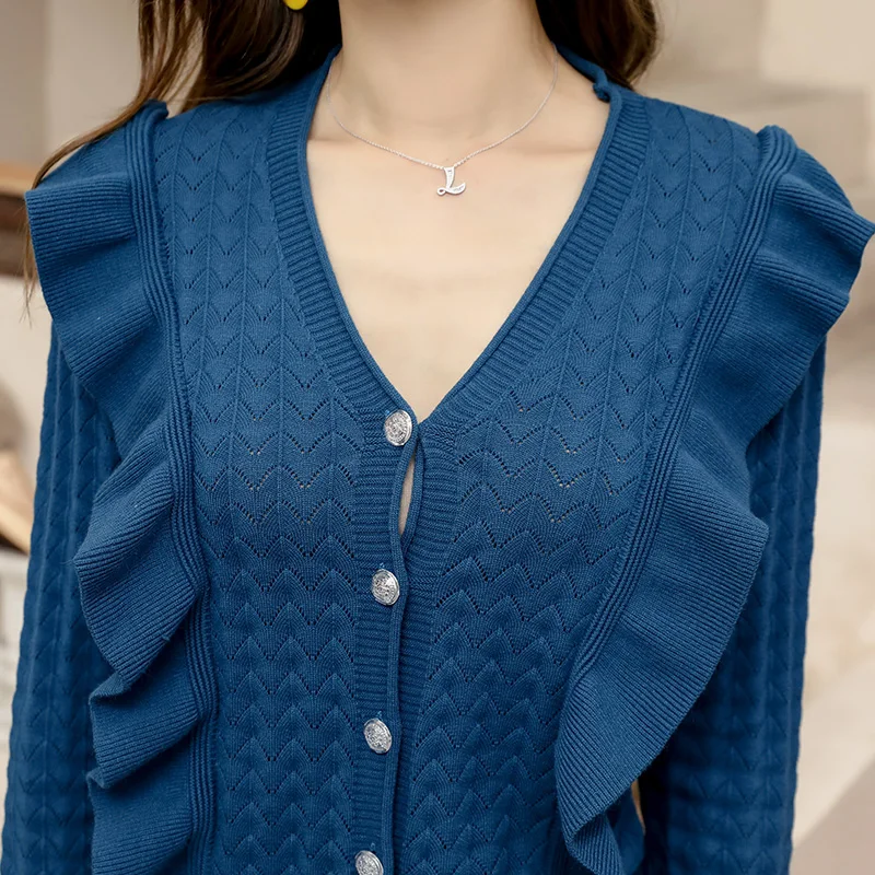 Женские винтажные однотонные топы милые шикарные свободные свитера с оборками и