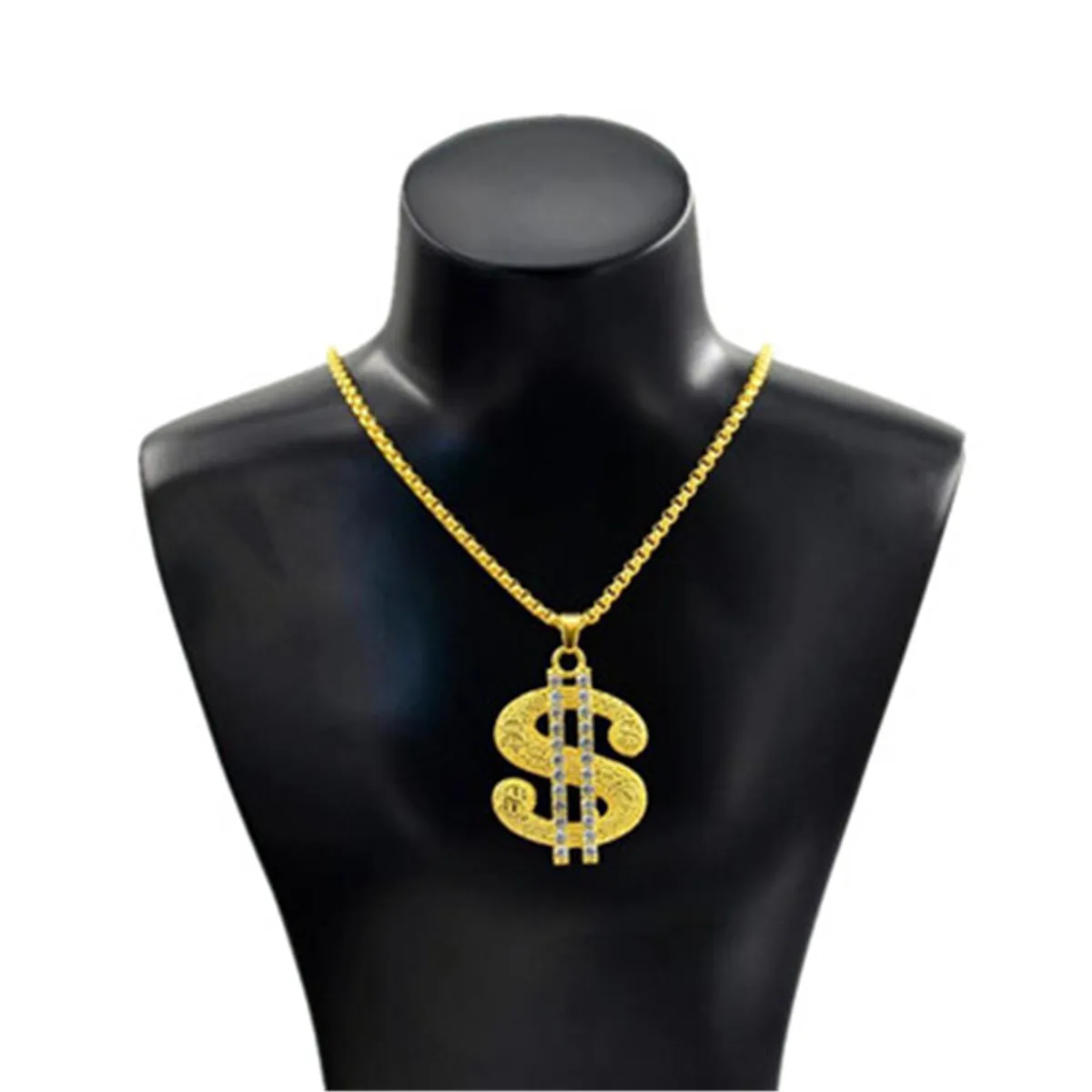 

Alloy Gold Plated Dollar Sign Necklace Gangster Pimp Hip Hop Pendant Chain