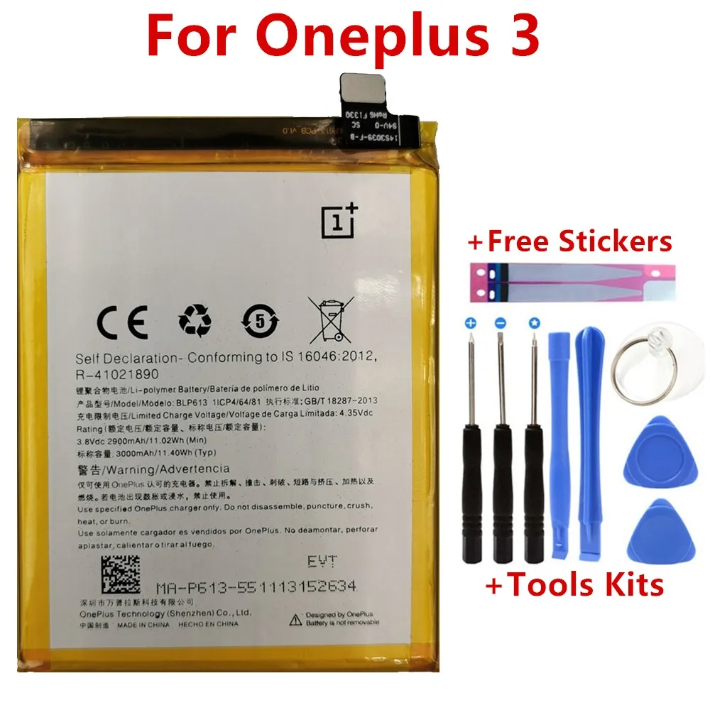 

New Top quality BLP613 3000mAh Replacement battery For OnePlus 3 One Plus 3 Three 100% Original Batteries