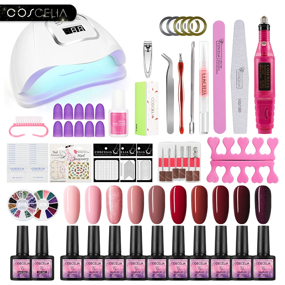 Набор для маникюра COSCELIA набор гель лаков СВЕТОДИОДНЫЙ УФ лампа электрическая
