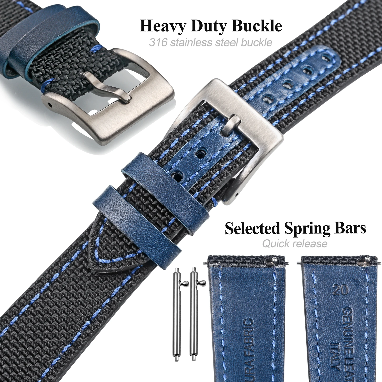 

Hemsut Premium CORDURA Fabric Watch Bands High Quality Black Blue Nylon Two Piece NATO Straps 18mm 20mm 22mm