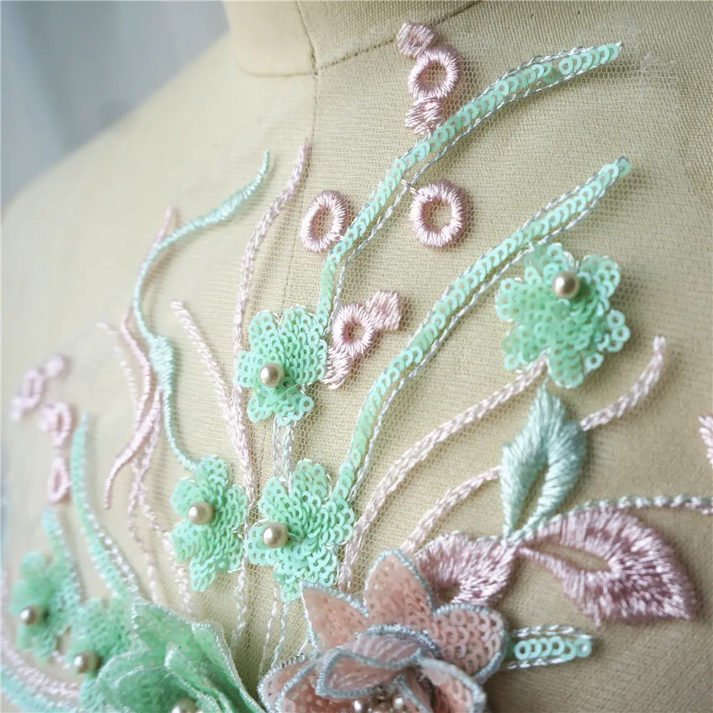 Зеленые розовые 3D Цветочные кружевные тканевые бусины с блестками бахромой