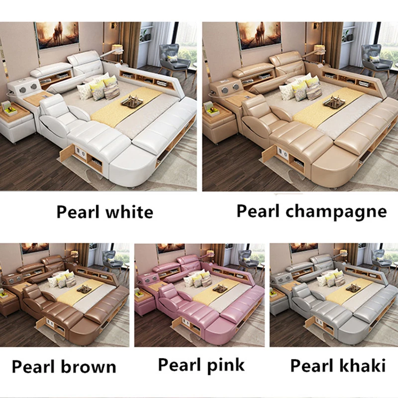 Modern Leather Fabric Bed With Storage Box Function Bedroom Furniture Set Chestrfield Style Multimedia Speaker USB Charger | Мебель