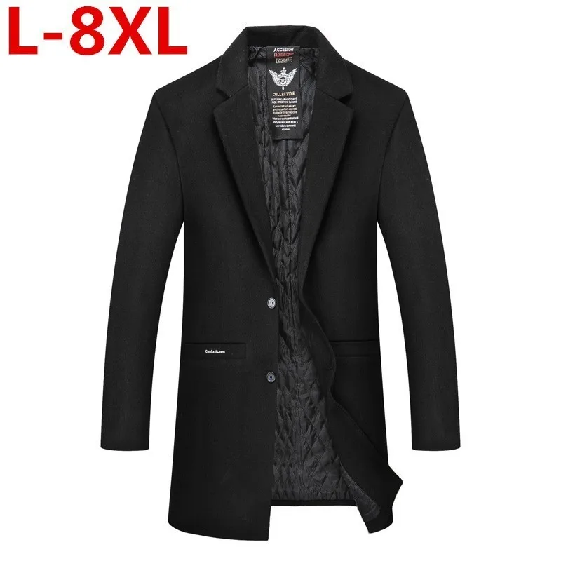 8XL размера плюс зима однобортный мужской модный утепленный Тренч Куртка мужская