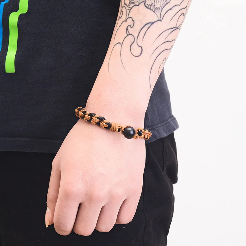 Мужской винтажный браслет с хлопковой пеньковой веревкой простой плетеный