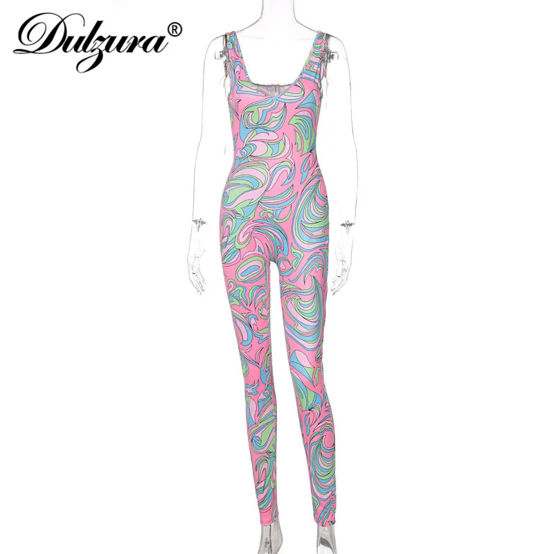 

Dulzura Tie Dye Print Women Sleeveless Jumpsuit Bodycon Sexy Streetwear Party Club Sporty Casual 2021 Summer Clothes Rompers