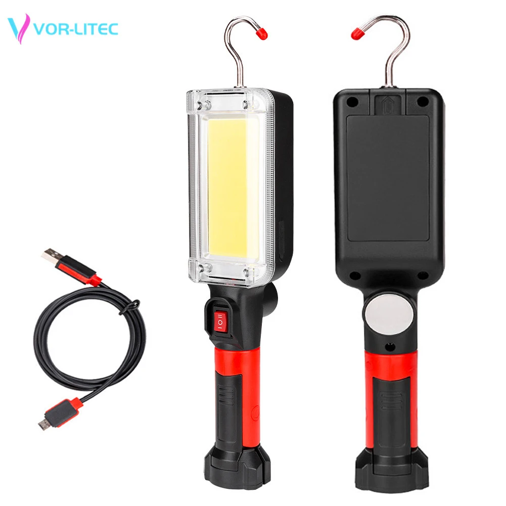 VORLITEC Portable Lantern LED Flashlight USB Charging Magnetic Outdoor Camping Car Repair Lighting By 2*18650 Battery COB Lamp