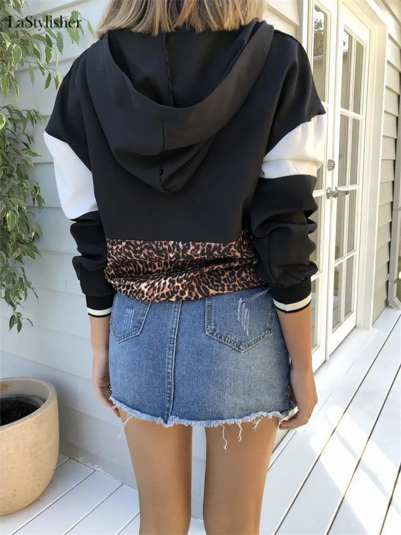 Леопардовая Лоскутная Осенняя Женская толстовка с длинным рукавом на молнии