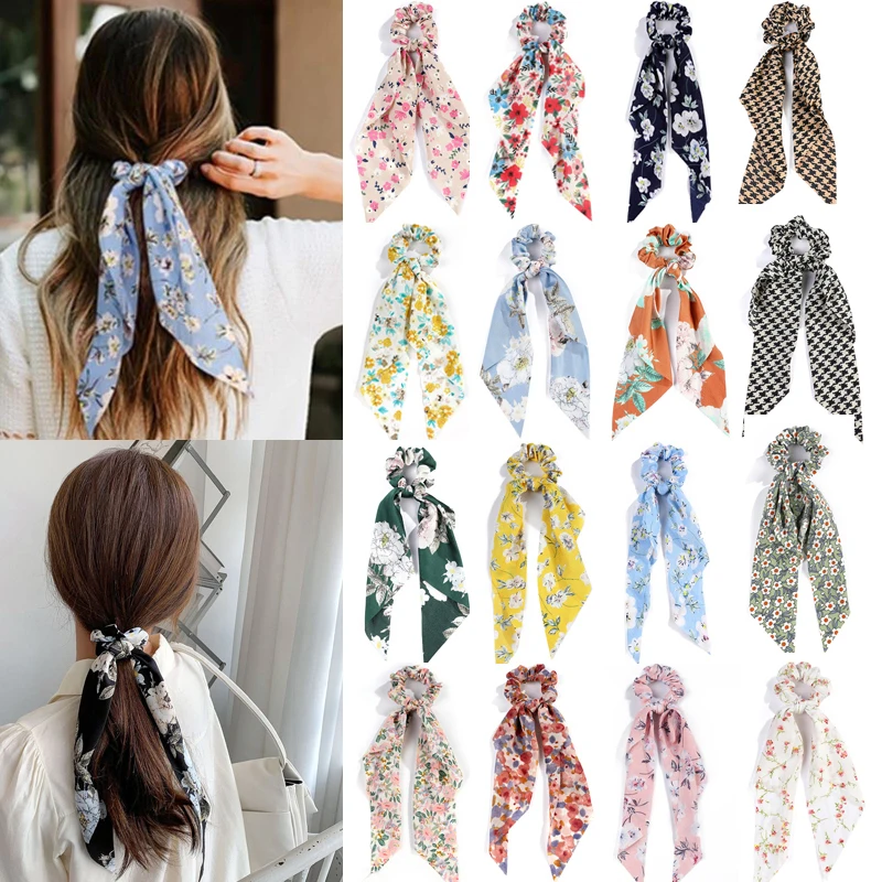 

Korean Print Bow Hair Bands For Women Headwear Long Ribbon Hair Scarf Ponytail Holder Hair Ties Girls Fashion Hair Accessories