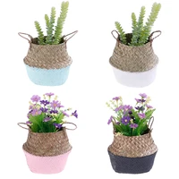 new flower pot storage basket rattan straw basket seagrasss wicker folding laundry flower vase garden hanging basket wedding hot