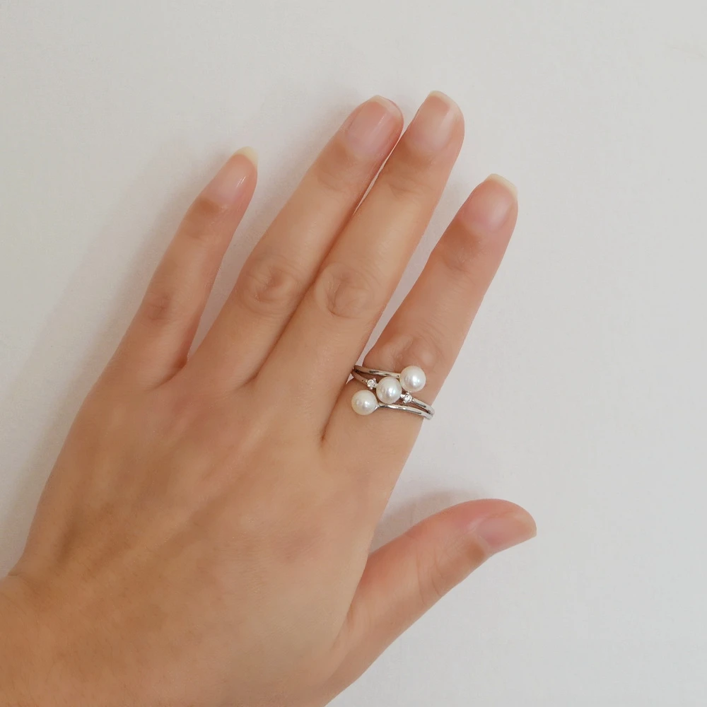 Прекрасные женские кольца три белых Φ регулируемый размер серебряные