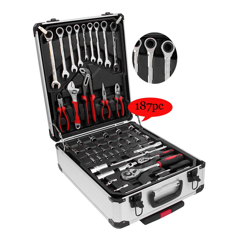 187pcs Hardware Tool Set Aluminum Trolley Case Portable Multi-function Toolbox Combination Wrench Plier Hand | Инструменты