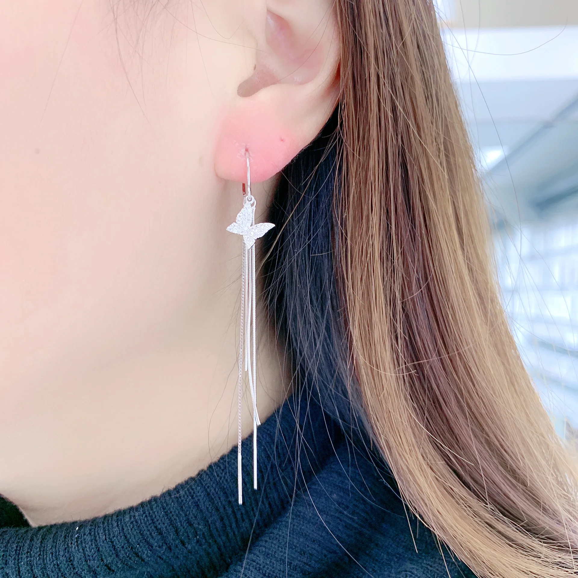 

Viwisfy Luxury Jewelry Crystal Cute Butterfly Drop Earrings For Girl 100% 925 Sterling Silver Dangle Earrings Women VW21327