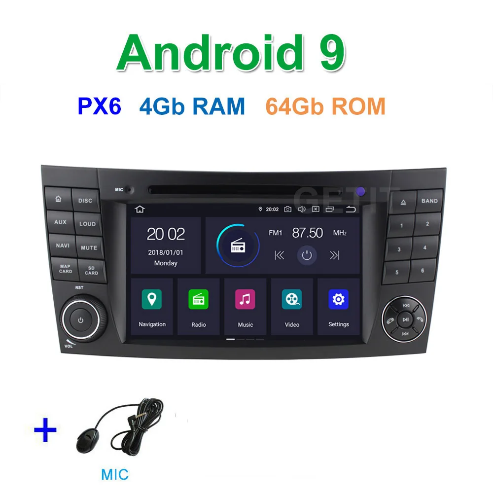 PX6 4G 64G PX6 Автомобильный DVD стерео Мультимедиа Радио Android 9 для Mercedes Benz e-класс W211 E200 E220 E300 E350 E240 E270 E280 CLS класс W219 - Цвет: PX6 4G 64G