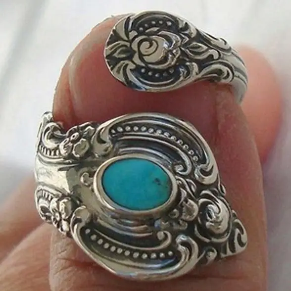 Уникальное серебряное кольцо с цветочным узором голубым камнем для женщин и