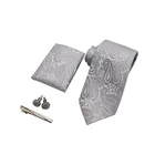 Набор галстуков Ikepeibao с серебряным галстуком, карманные квадраты и запонки, подарочный набор для мужчин, Свадебная вечеринка