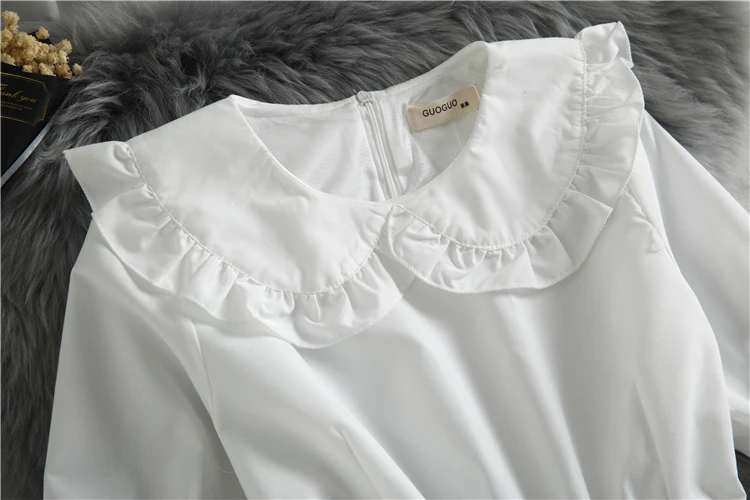 Летнее белое платье с оборками сказочное воротником питер пэн и высокой талией