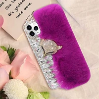 cute furry winter warm rabbit hair plush fur diamond 3d fox case cover for iphone 12 mini 11 pro xs max xr x 8 7 6 6s plus se