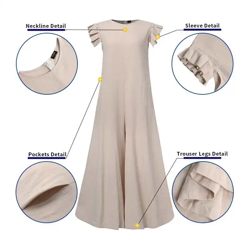 

VONDA Summer Cotton Overalls Sexy Sleeveless Wide Leg Jumpsuits Women Casual Palazzo Pants Playsuits Pantalon Femme Plus Size