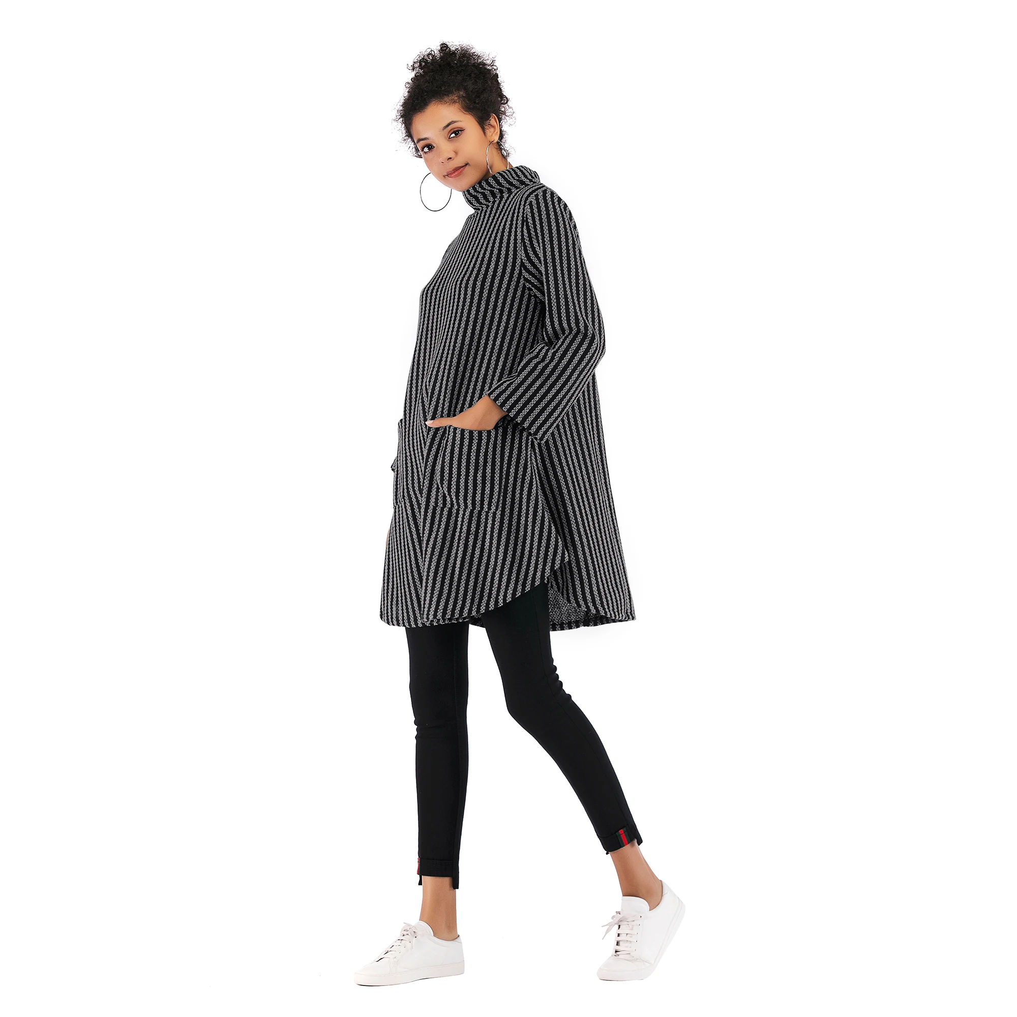 

European and American autumn high neck loose large size long cloak women loose knit cape shawl ladies temperament casual wear