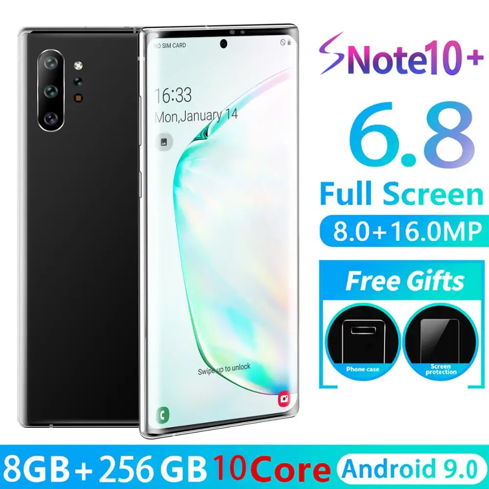 

In Stock Galax Note10+ 6.8 Inch Smart Phone 8GB RAM 256GB ROM Android 9.1 Snapdragon 865 4800mah 4G LTE NFC 16MP 4 Camera S10