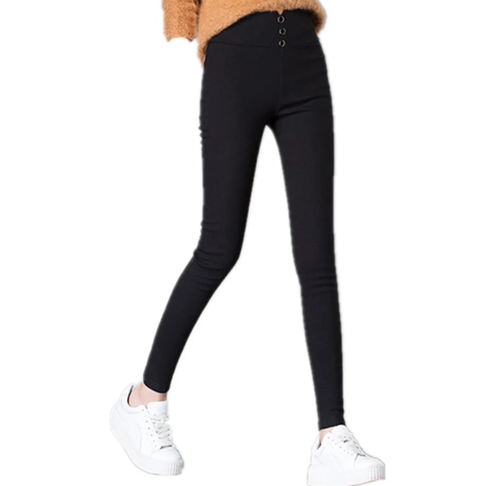 

Women's black Pants Pencil Trousers 2021 Spring Fall Button pocke Pants Women Slim Ladies Jean Trousers Female High Waist Pants