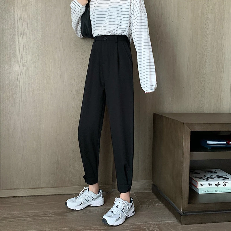 

Summer Women Pants Yellow High Waisted Harem Long Trousers Women Clothing Casual Bottoms All Match B14403X