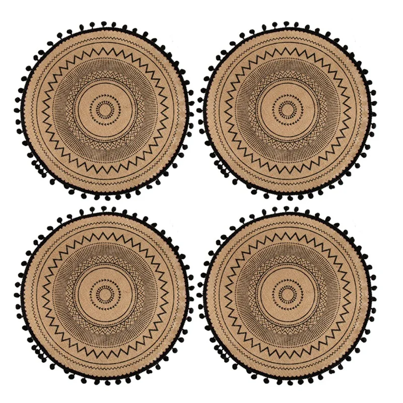 

Круглая подстилка 15 дюймов, 4 шт., джутовые коврики с бахромой, подставка под столовую, кухонный стол, Декор