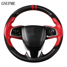 DIY Black Genuine Leather Suede Carbon Fiber Car Steering Wheel Cover For Honda Civic 10th Gen 2016 2017 2018