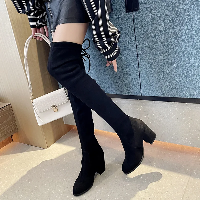 

SANDRA JRR Women Autumn Boots Long Thigh Booties Over Knee High Heels Slip On Elastic Stretch Shoes