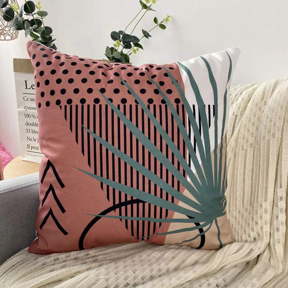

2021 New Abstract Hug Pillowcase 45*45 Short Velvet Geometric Plant Sofa Cushion Cover Home Decoration Pillow Cover Cushion