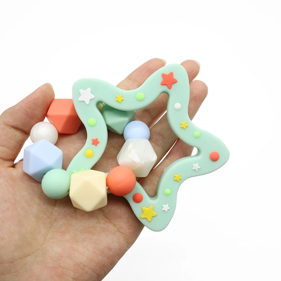 Для детей с рисунком звезд Прорезыватель для зубов BPA бесплатные силиконовые