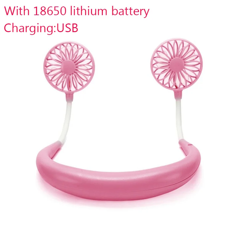 Pink 1 шт. портативные вентиляторы, свободные руки, шейные вентиляторы с USB перезаряжаемой батареей 1200ма, двойная ветряная головка, 3 скорости, регулируемый вентилятор - Цвет: Pink