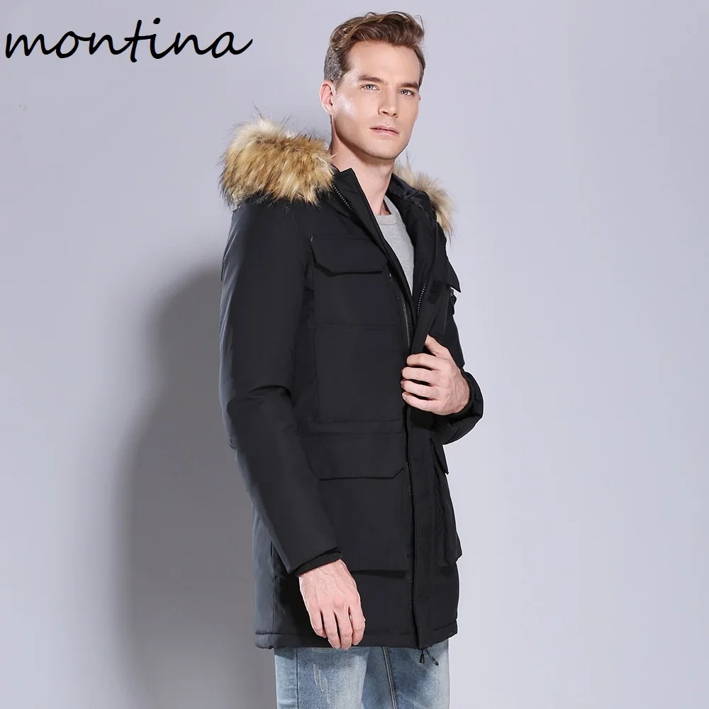 Мужская длинная парка Montina стильная зимняя куртка с капюшоном и хлопковой