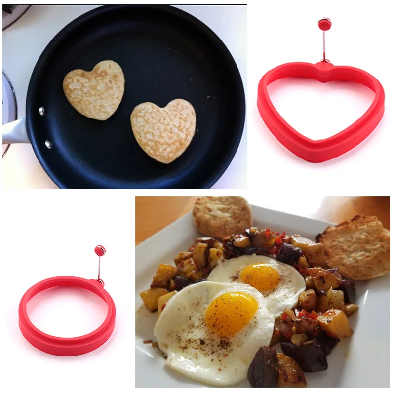 round and Heart Блинница антипригарный инструмент для приготовления яичного кольца круговой кремниевой формы сковорода форма для омлета кухонные аксессуары - Цвет: round and Heart