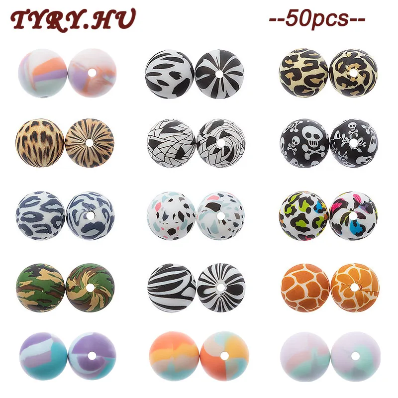 

TYRY.HU 50 Новинка 15 мм Силиконовые Бусины водяные знаки Сенсорное ожерелье для ухода за зубами своими руками цепочка для пустышки аксессуары б...