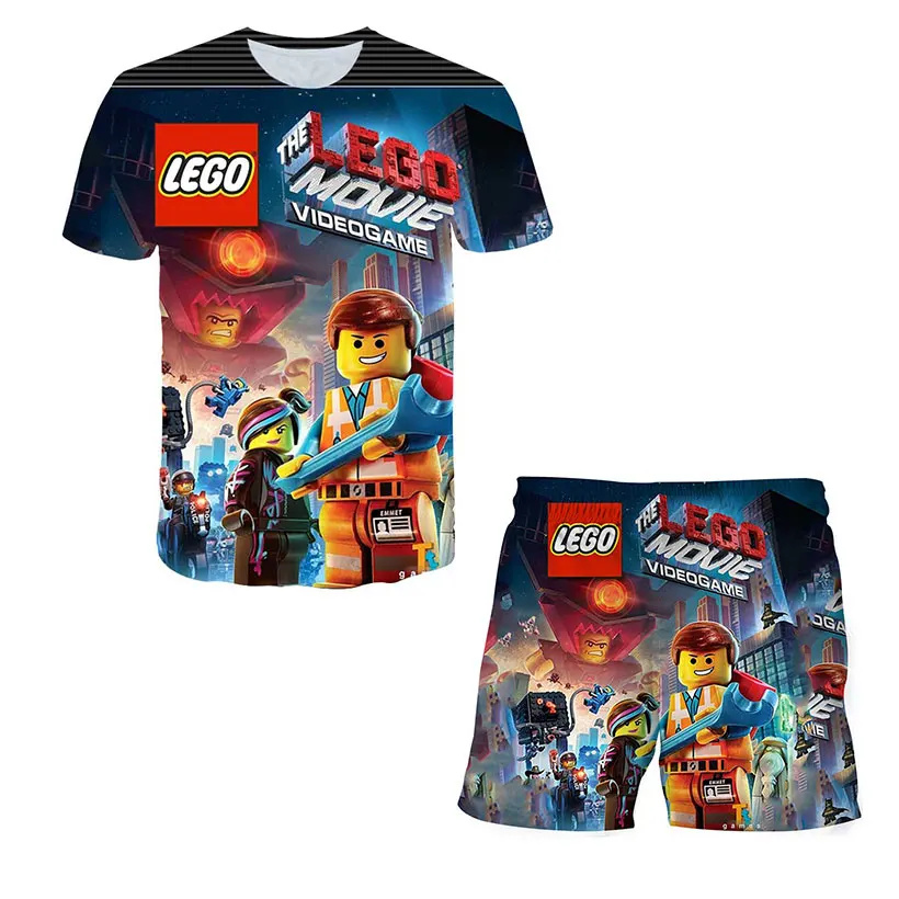 

Unisex Summer New Bright T-shirt Fashion Hot movies print Girls Tshirts Harajuku Round Neck Kids Tshirt and shorts 2pc