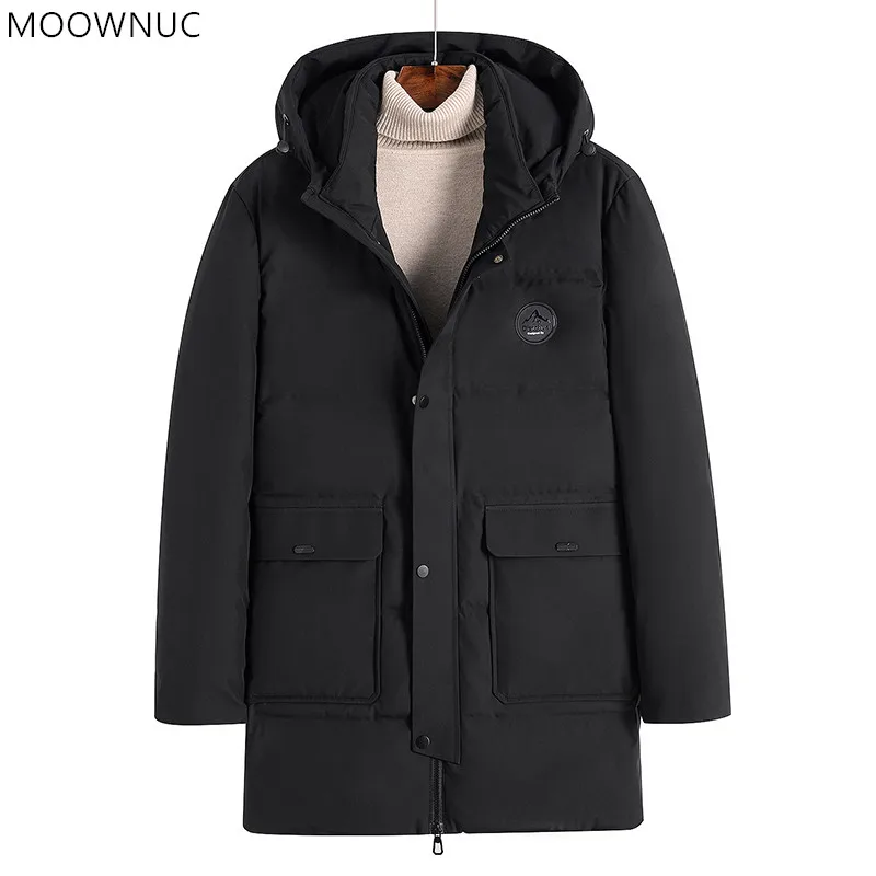 

Winter 2021 New Fashion Casual Plush Thick Warm Medium Length Hooded Down Jacket Men's High Quality Solid Color Coat Size M-4XL